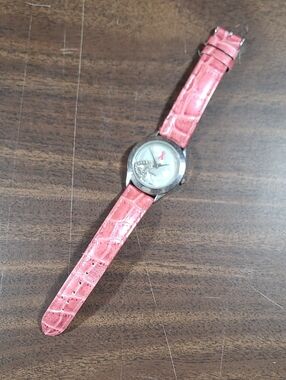 Pink Leather Strap Watch with Ribbon Accent (Needs Battery)